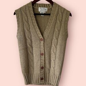 Vintage Dayne Taylor Cardigan Sweater Vest Women's Sz Small Tan Knit Grandmacore